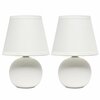 Creekwood Home Petite Ceramic Orb Base Bedside Table Desk Lamp Two Pack Set, Matching Drum Fabric Shade, Off White CWT-2004-OF-2PK